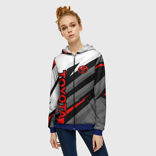 Женская толстовка на молнии Toyota - белый и красный / 3D-Синий – фото 3
