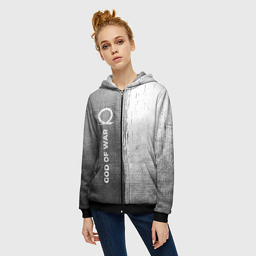 Женская толстовка на молнии God of War - grey gradient по-вертикали / 3D-Черный – фото 3