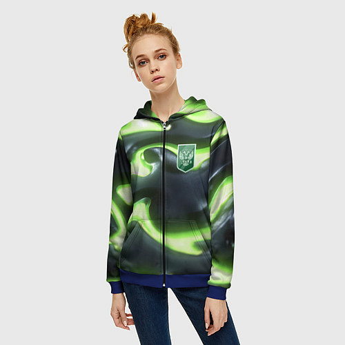 Женская толстовка на молнии Зеленый неоновый камуфляж / 3D-Синий – фото 3