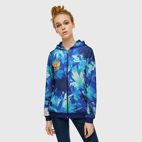 Женская толстовка на молнии Синий узорный камуфляж / 3D-Синий – фото 3
