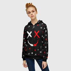 Толстовка на молнии женская Smile face, цвет: 3D-черный — фото 2