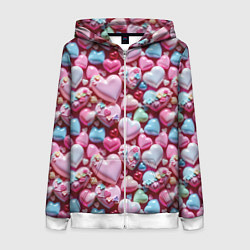 Толстовка на молнии женская Карамельные сердечки, цвет: 3D-белый