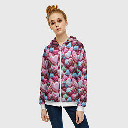 Толстовка на молнии женская Карамельные сердечки, цвет: 3D-белый — фото 2