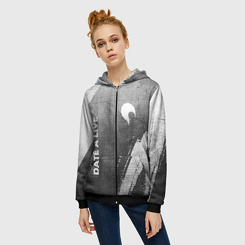 Женская толстовка на молнии Date A Live - grey gradient вертикально / 3D-Черный – фото 3