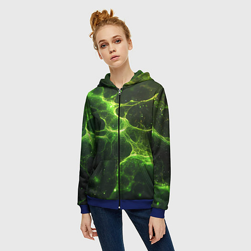 Женская толстовка на молнии Зеленые волокна текстура / 3D-Синий – фото 3