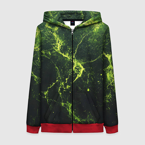 Женская толстовка на молнии Зеленые волокна - текстура / 3D-Красный – фото 1