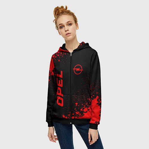Женская толстовка на молнии Opel - red gradient вертикально / 3D-Черный – фото 3