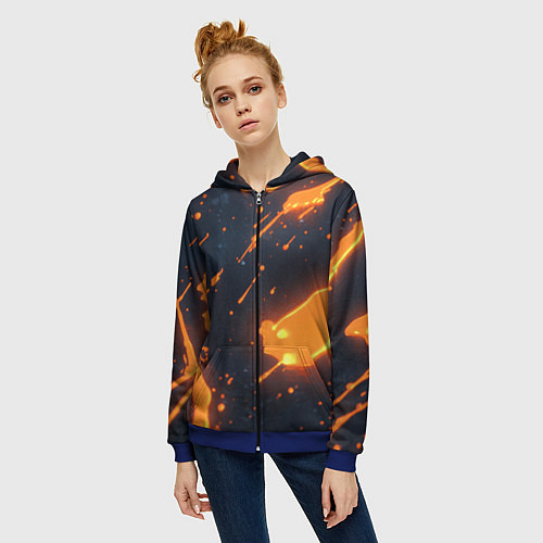 Женская толстовка на молнии Оранжевая краска в движении / 3D-Синий – фото 3