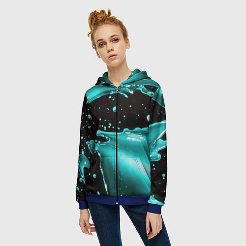 Женская толстовка на молнии Разрыв голубой краски / 3D-Синий – фото 3