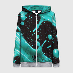 Толстовка на молнии женская Голубая краска и капли, цвет: 3D-меланж