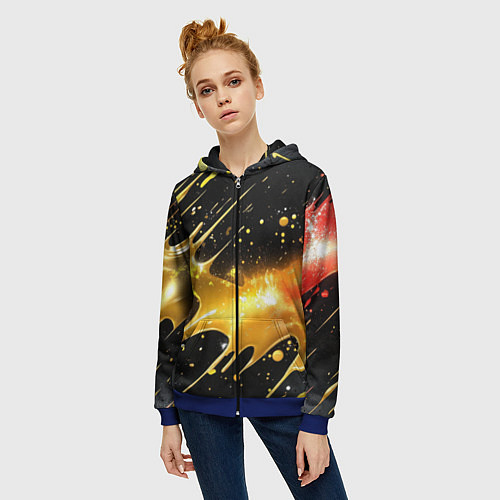 Женская толстовка на молнии Оранжевая краска на черном / 3D-Синий – фото 3