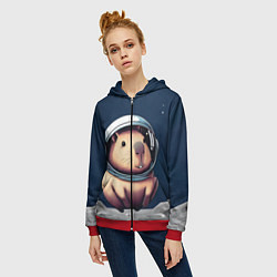 Толстовка на молнии женская Капибара космонавт в космосе, цвет: 3D-красный — фото 2