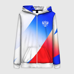 Женская толстовка на молнии Герб России на фоне цветов флага градиент