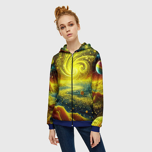 Женская толстовка на молнии Neon galaxy - ai art fantasy / 3D-Синий – фото 3