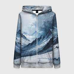 Толстовка на молнии женская Зимний горный пейзаж маслом, цвет: 3D-меланж