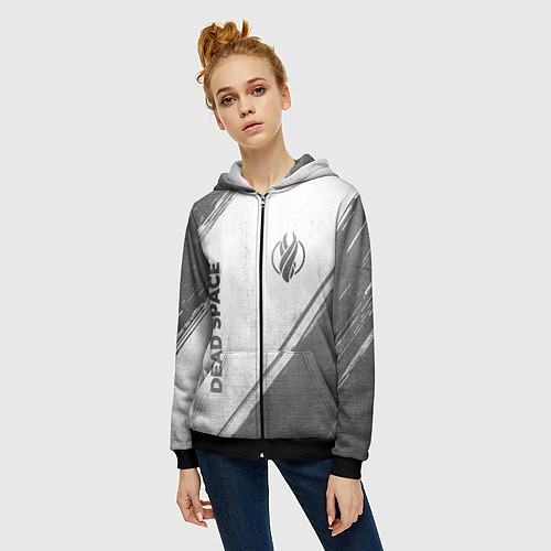 Женская толстовка на молнии Dead Space - white gradient вертикально / 3D-Черный – фото 3