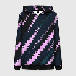 Толстовка на молнии женская Тёмно-синий с розовым искажённые полосы, цвет: 3D-черный