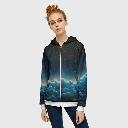 Женская толстовка на молнии Облака и черное небо текстура / 3D-Белый – фото 3