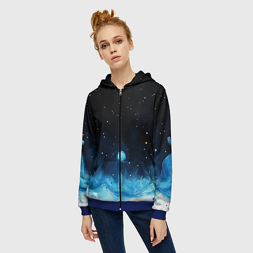 Женская толстовка на молнии Синяя светящееся краска / 3D-Синий – фото 3
