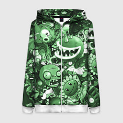 Толстовка на молнии женская Растения против зомби в зеленом цвете, цвет: 3D-белый