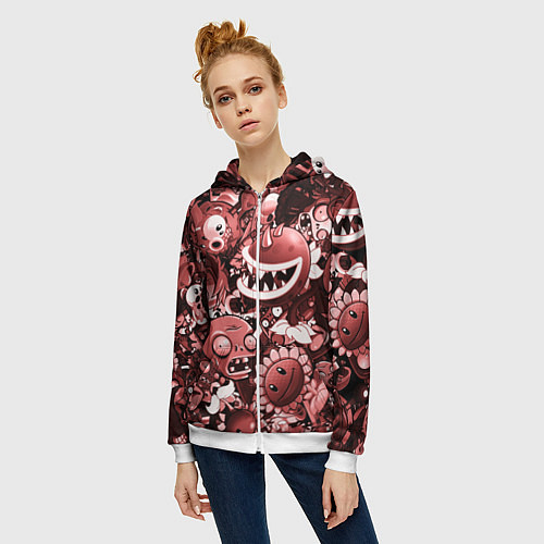 Женская толстовка на молнии Растения против зомби в красном цвете / 3D-Белый – фото 3