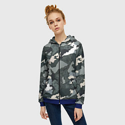 Толстовка на молнии женская Темно зеленый камуфляж, цвет: 3D-синий — фото 2