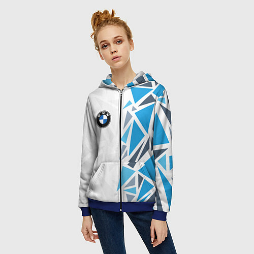 Женская толстовка на молнии Бмв - фрагментация синяя / 3D-Синий – фото 3