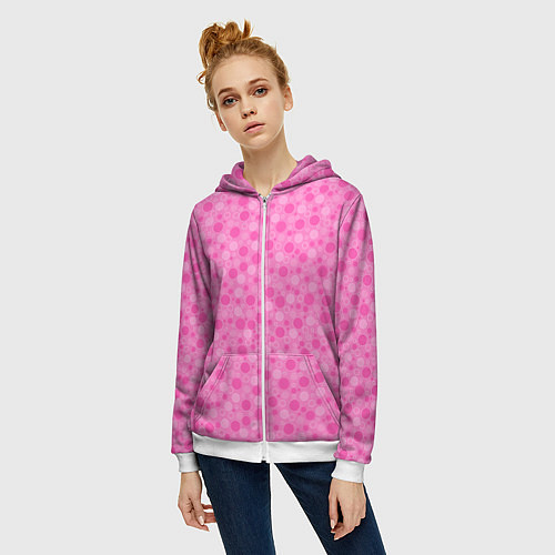 Женская толстовка на молнии Малиново розовые пузыри и горохи / 3D-Белый – фото 3