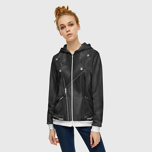 Женская толстовка на молнии Кожаная куртка косуха / 3D-Белый – фото 3