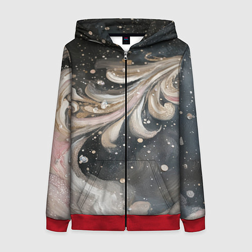 Женская толстовка на молнии Бежевый объемный узор / 3D-Красный – фото 1