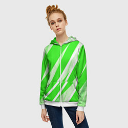 Толстовка на молнии женская Яблочный зелёный абстракция с полосами, цвет: 3D-белый — фото 2