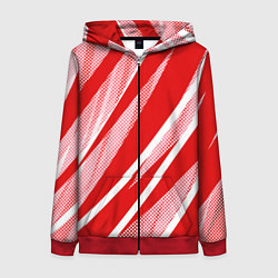 Толстовка на молнии женская Красно-белый абстракция с полосами, цвет: 3D-красный