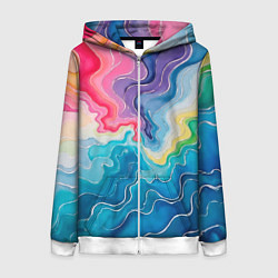 Толстовка на молнии женская Абстрактные волны в мраморном стиле, цвет: 3D-белый