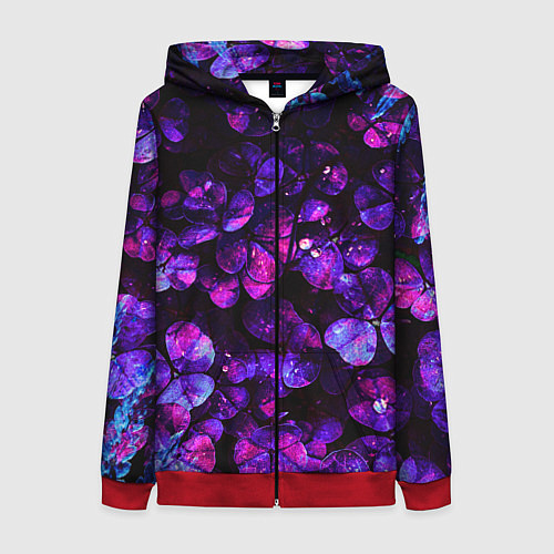 Женская толстовка на молнии Флуоресцентные цветы / 3D-Красный – фото 1
