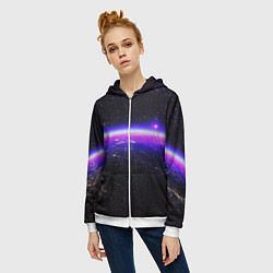 Толстовка на молнии женская Планета и неоновое свечение, цвет: 3D-белый — фото 2