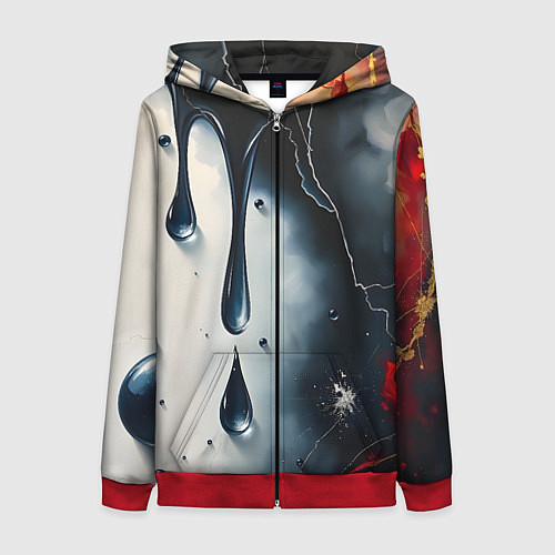 Женская толстовка на молнии Сюрреалистичная абстракция с каплями / 3D-Красный – фото 1