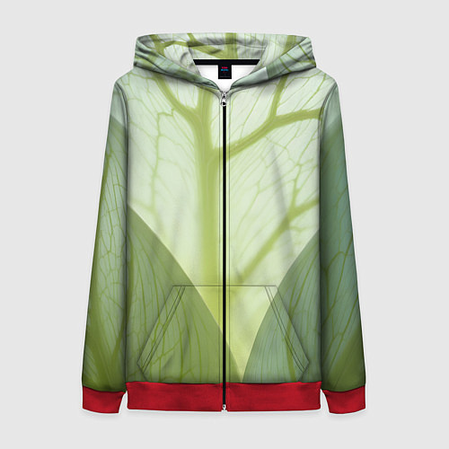 Женская толстовка на молнии Макро съемка листа / 3D-Красный – фото 1