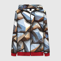 Толстовка на молнии женская Каменно металлическая абстракция, цвет: 3D-красный