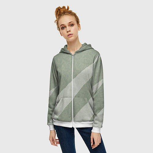 Женская толстовка на молнии Светлый серо-зелёный абстрактный / 3D-Белый – фото 3