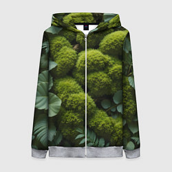 Толстовка на молнии женская Зеленый мох и листья, цвет: 3D-меланж