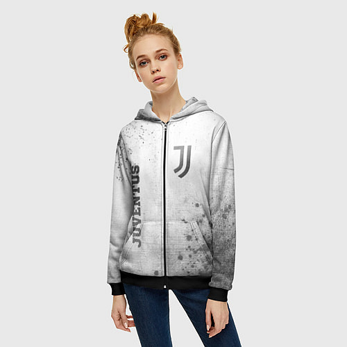 Женская толстовка на молнии Juventus - white gradient вертикально / 3D-Черный – фото 3