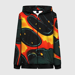 Толстовка на молнии женская Оранжевые разломы текстура, цвет: 3D-черный