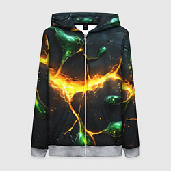 Толстовка на молнии женская Разлом текстуры с зеленой слизью, цвет: 3D-меланж