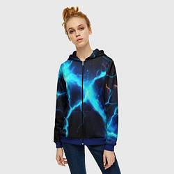 Толстовка на молнии женская Голубой разлом из молний, цвет: 3D-синий — фото 2