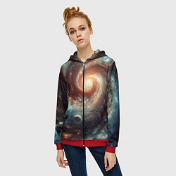 Толстовка на молнии женская Далёкая неоновая галактика - нейросеть, цвет: 3D-красный — фото 2