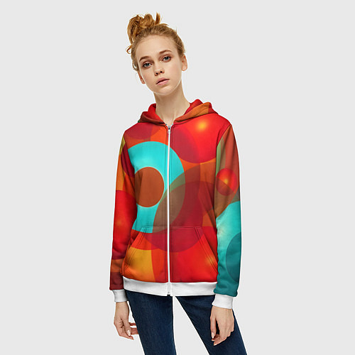 Женская толстовка на молнии Оптическая абстракция с кругами / 3D-Белый – фото 3