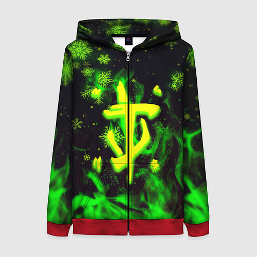 Женская толстовка на молнии Doom кислотный снег в огне лого / 3D-Красный – фото 1