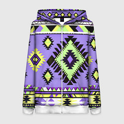 Толстовка на молнии женская Геометрический сиренево желтый орнамент ацтеков, цвет: 3D-белый