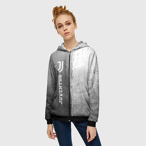 Женская толстовка на молнии Juventus - grey gradient по-вертикали / 3D-Черный – фото 3