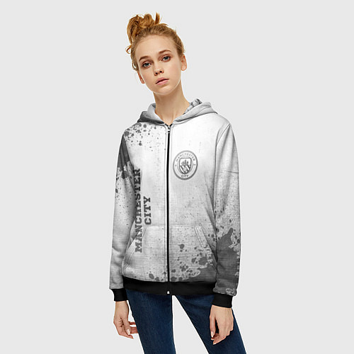 Женская толстовка на молнии Manchester City - white gradient вертикально / 3D-Черный – фото 3